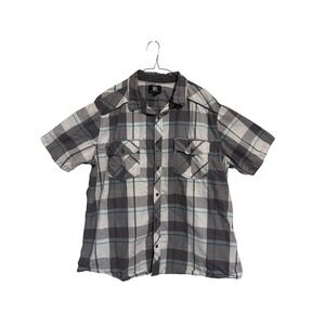 Rock & Republic Button Down Shirt Mens XXL Gray Plaid Short Sleeve Western